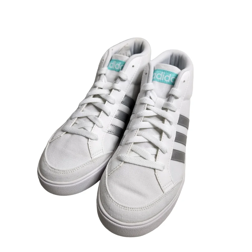 Adidas Womens Mid White Silver Aqua Ankle High Fashion Sneaker Size 9.5
